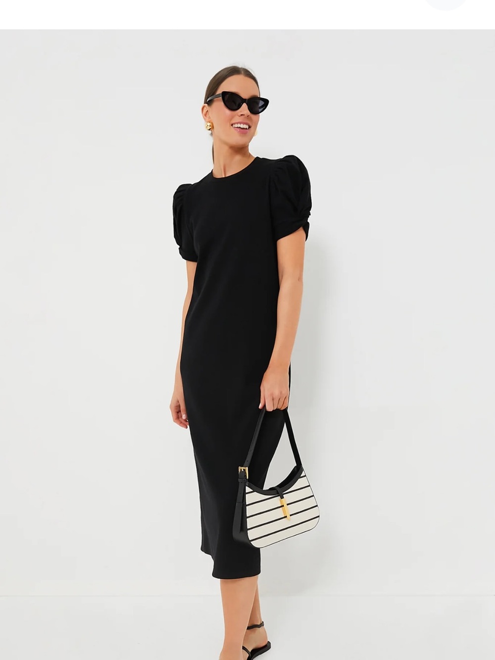 Tuckernuck Pomander Place Black Short Sleeve Vesty Midi Dress